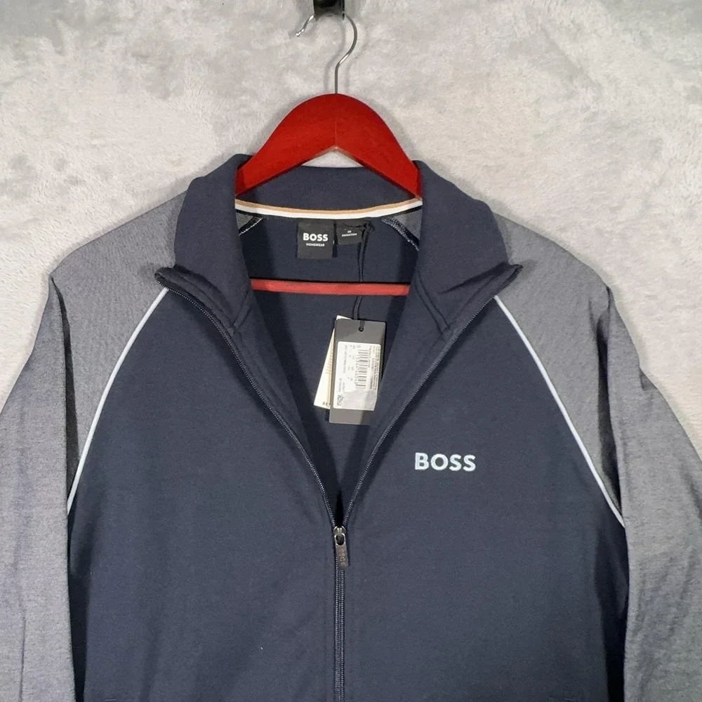 Boss Jacket Mens Small Blue Colorblock Track Full Zip Homewear Cotton Athletic
